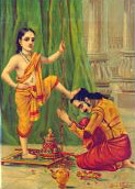 Lord-Vishnu in cosort of vamana put his third step on the head of King Bali