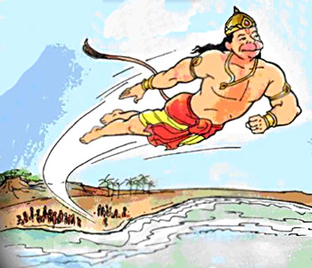 Hanuman crosses the ocean and reaches Lanka
