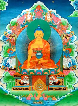 Buddha seated on the sixornament throne of Enlightenment