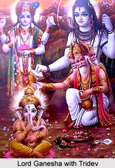 Worship of Lord Ganesha by Tridev