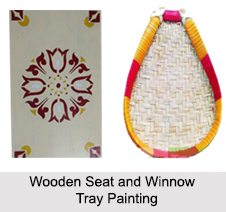 Wooden Seat and Winnow Tray Painting, Folk Paintings of West Bengal