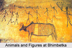 Bhimbetka - Drawing of animal with a complex decorative pattern