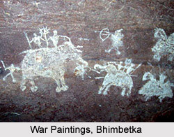 Bhimbetka - White warring scene with elephants and horses