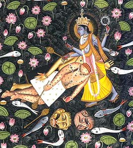 Demon Brothers Madhu-Kaitabh, killed by Lord Vishnu 