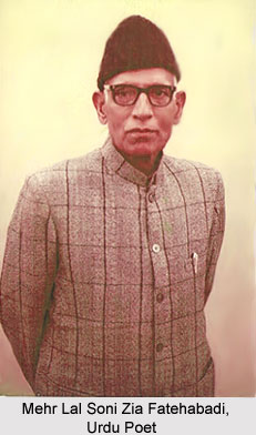 Mehr Lal Soni Zia Fatehabadi, Urdu Poet