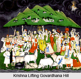 Mountain Lifting by Lord Krishna, Indian Classical Tale, Mahabharata