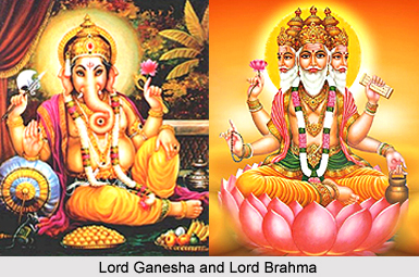 Worship of Lord Ganesha by Brahma