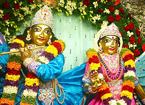 Beautiful idols of lord Krishna and Radha at Iskcon Temple, Karnataka