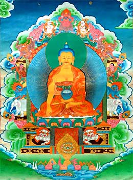 Buddha seated on the sixornament throne of Enlightenment