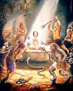 Prahlada, Son Of Hiranyakasipu attacked by poisonous snakes