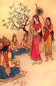  During Marriage of Damayanti, she distinguished her lover by the twinkling of his eyes whilst the gods are fixed-eyed i.e Animisha 