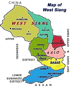 Map of West Siang district - Basar, Arunachal Pradesh